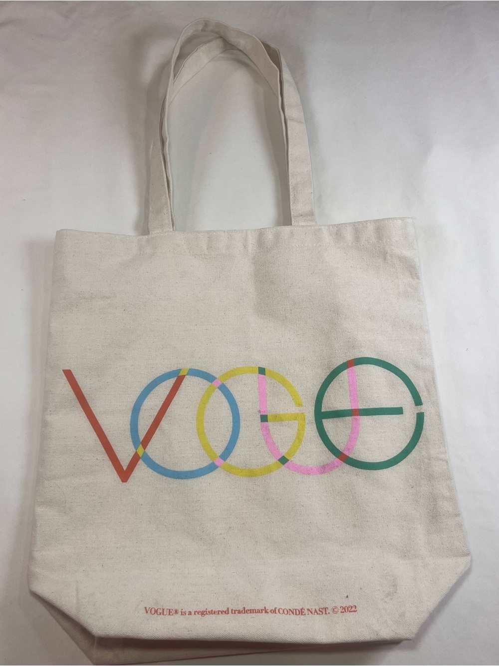 VOGUE Beige Canvas Reusable Tote Bag Multicolor Logo